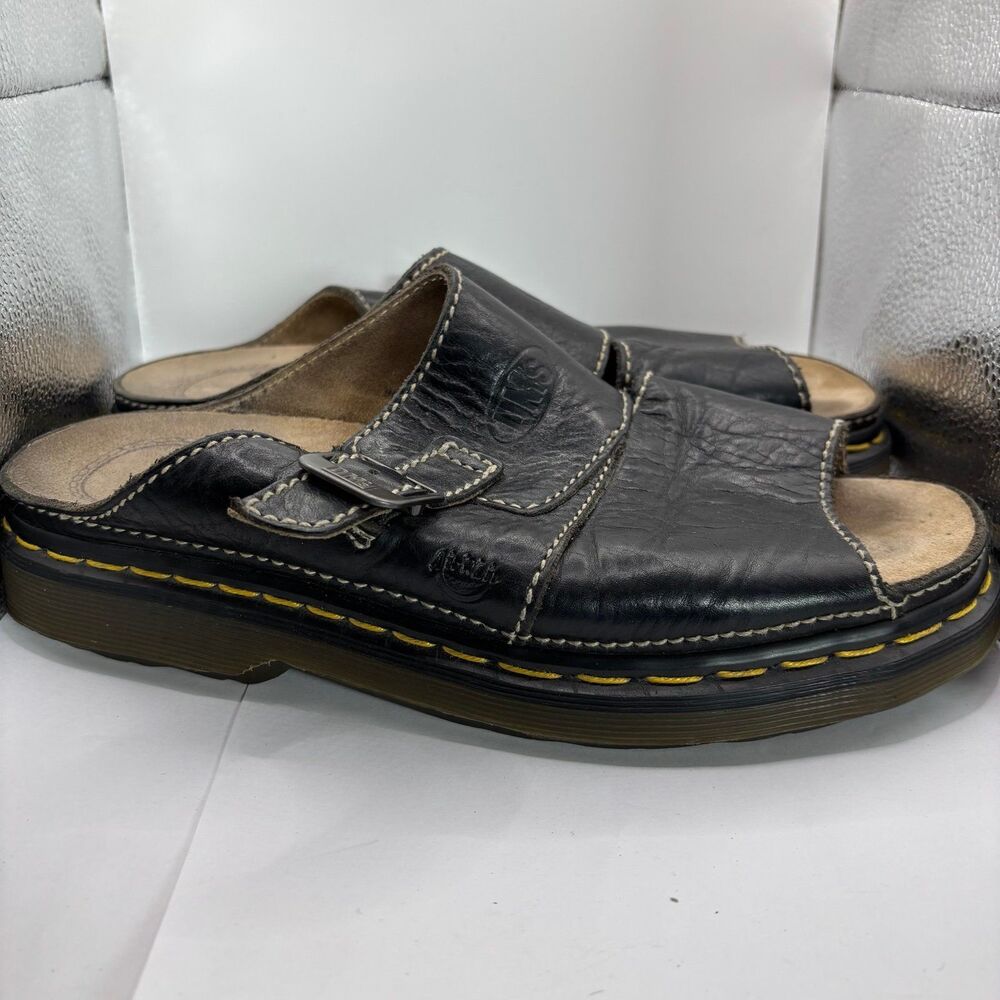 Vintage Dr. Martens AirWair Black Leather Buckle Platform Slide Sandals Size 11 - Picture 8 of 12